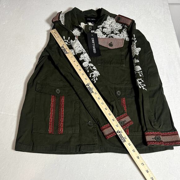 NWT Driftwood Womens Embroidered Military Jacket Green Size Medium - Picture 7 of 14